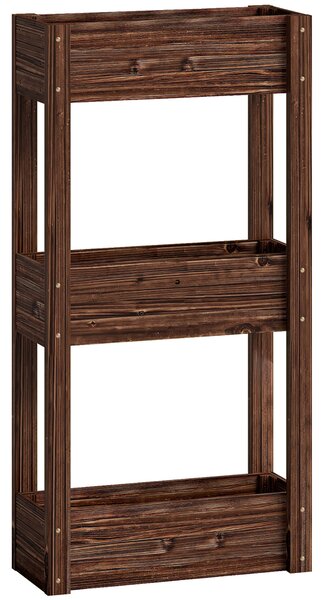 Outsunny Fioriera rialzata 3 livelli con drenaggio e fodera, 60x25x120 cm, Marrone | Aosom Italy