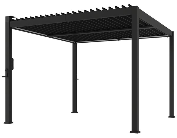 Outsunny Pergola 3 x 3 m con Luci LED Solari e Tetto Lamellare in Metallo, Nero | Aosom Italy