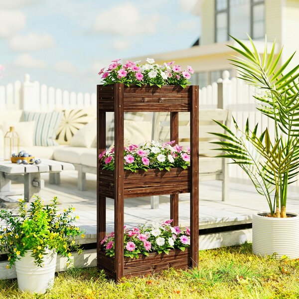 Outsunny Fioriera rialzata 3 livelli con drenaggio e fodera, 60x25x120 cm, Marrone | Aosom Italy