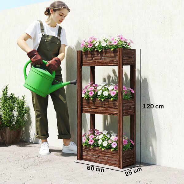 Outsunny Fioriera rialzata 3 livelli con drenaggio e fodera, 60x25x120 cm, Marrone | Aosom Italy
