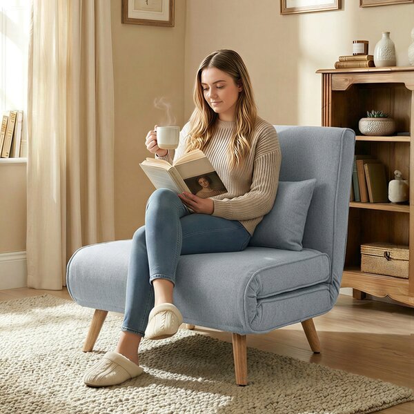 HOMCOM Poltrona letto 3 in 1 con schienale a 5 posizioni e cuscino, Grigio | Aosom Italy