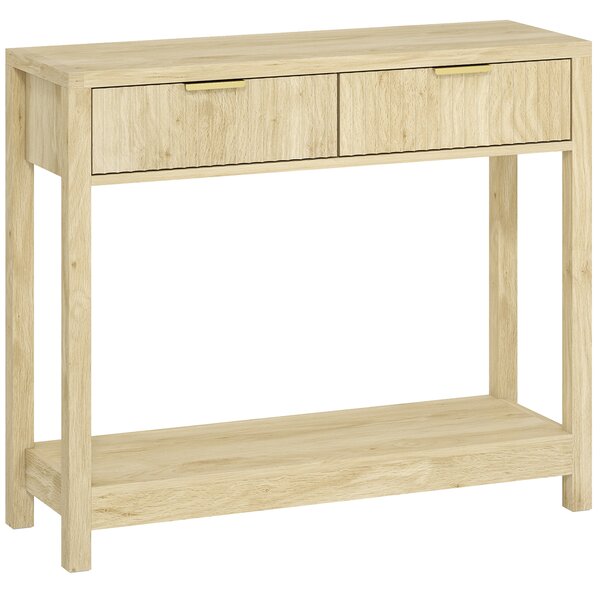 HOMCOM Consolle 90 cm con 2 cassetti scanalati e mensola, Legno naturale | Aosom Italy