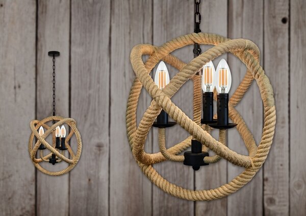 Lampadario a sospensione con catena ROPE GLOBO 3xE14/10W/230V