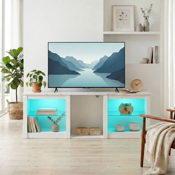 HOMCOM Mobile TV 160 cm con LED e ripiani vetro per TV fino a 70 pollici, Bianco | Aosom Italy