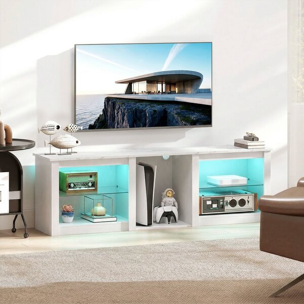 HOMCOM Mobile TV 160 cm con LED e ripiani vetro per TV fino a 70 pollici, Bianco | Aosom Italy