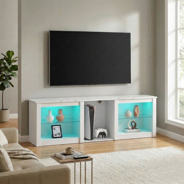 HOMCOM Mobile TV 160 cm con LED e ripiani vetro per TV fino a 70 pollici, Bianco | Aosom Italy