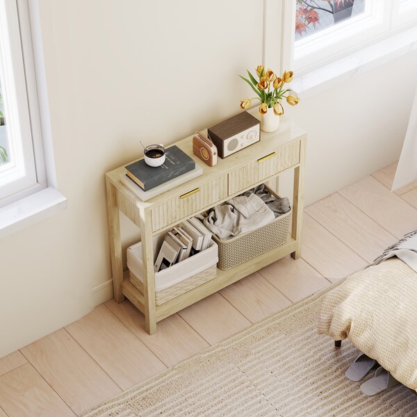 HOMCOM Consolle 90 cm con 2 cassetti scanalati e mensola, Legno naturale | Aosom Italy