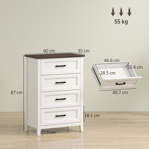 HOMCOM Comò stretto e alto con piano effetto legno, 60x35x87 cm, Bianco | Aosom Italy
