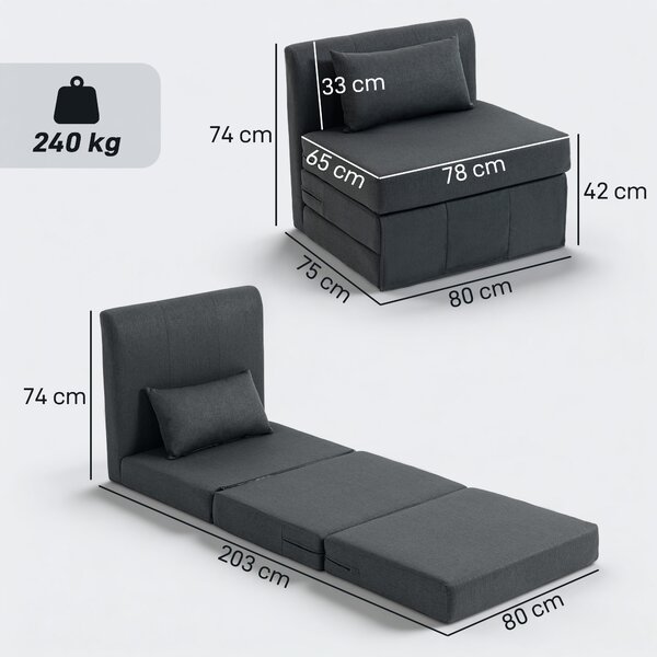 HOMCOM Poltrona letto 2 in 1 pieghevole effetto lino, Grigio scuro | Aosom Italy