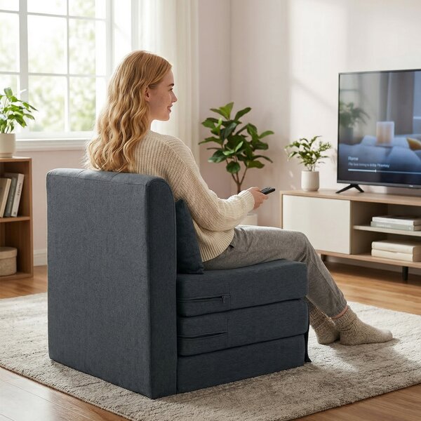 HOMCOM Poltrona letto 2 in 1 pieghevole effetto lino, Grigio scuro | Aosom Italy