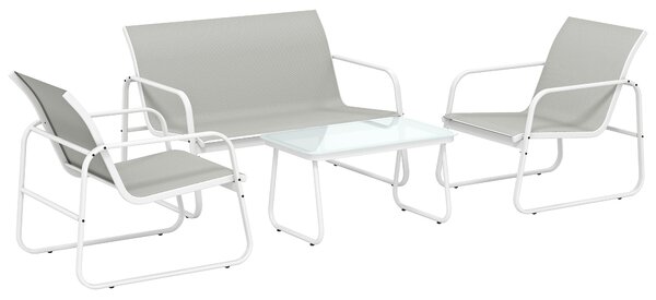 Outsunny Set giardino 4 pezzi con divano 2 posti e tavolo vetro, Grigio chiaro | Aosom Italy