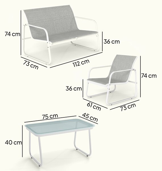 Outsunny Set giardino 4 pezzi con divano 2 posti e tavolo vetro, Grigio chiaro | Aosom Italy
