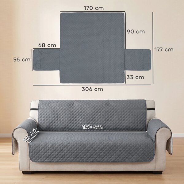 PawHut Copridivano impermeabile 3 posti antiscivolo con tasche, Grigio | Aosom Italy