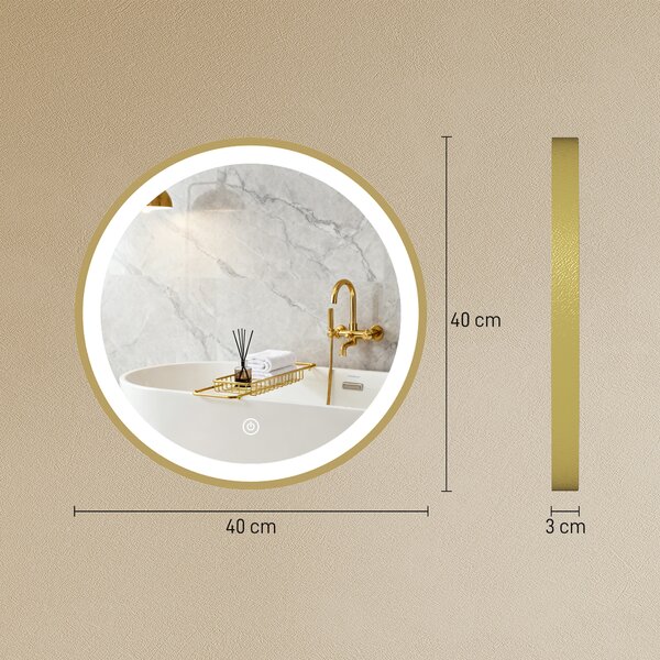 HOMCOM Specchio bagno LED rotondo 40 cm dimmerabile con 3 colori luce, Dorato | Aosom Italy