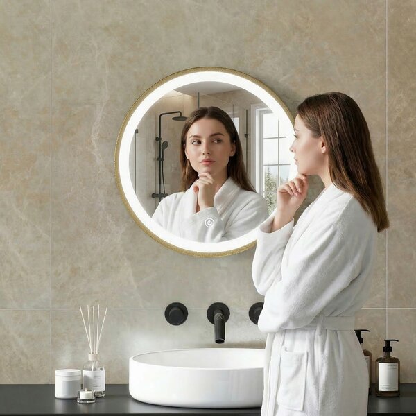 HOMCOM Specchio bagno LED rotondo 40 cm dimmerabile con 3 colori luce, Dorato | Aosom Italy
