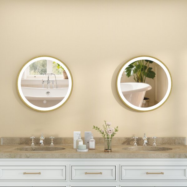 HOMCOM Specchio bagno LED rotondo 40 cm dimmerabile con 3 colori luce, Dorato | Aosom Italy