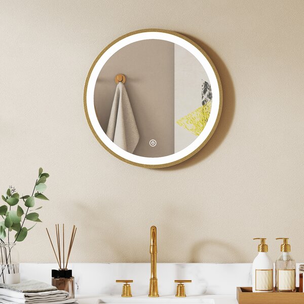 HOMCOM Specchio bagno LED rotondo 40 cm dimmerabile con 3 colori luce, Dorato | Aosom Italy