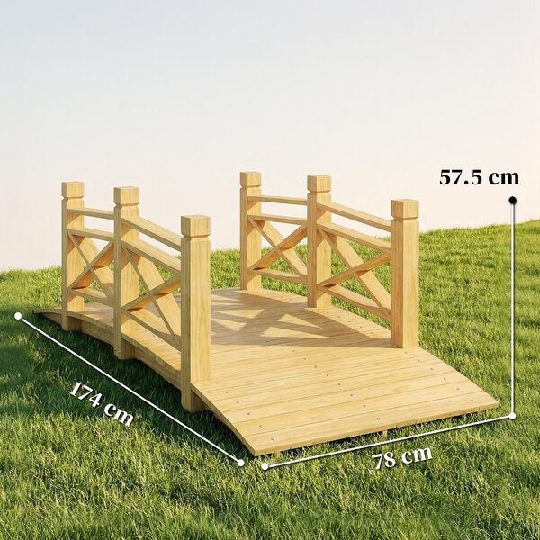 Outsunny Ponte giardino in legno ad arco con corrimano, 174x78x57,5 cm, Legno naturale | Aosom Italy