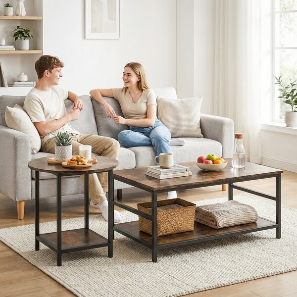 HOMCOM Set 2 tavolini con spazio contenitivo a 2 livelli, Marrone rustico | Aosom Italy