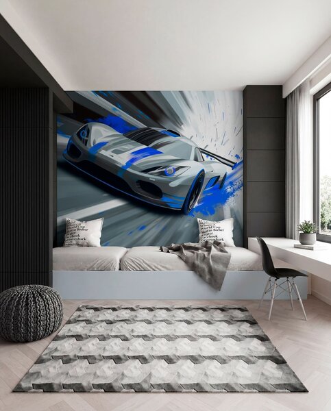 Carta da parati auto sportiva dinamica in stile disegno digitale con accenti blu, Carta da parati Buffer, w05069 : Uwalls.it