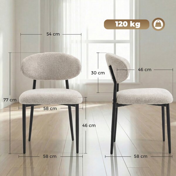 HOMCOM Set sedie da pranzo imbottite con gambe in acciaio, Beige | Aosom Italy
