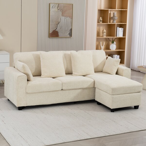 HOMCOM Divano angolare 3 posti con chaise longue reversibile e seduta profonda, Beige | Aosom Italy