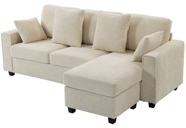 HOMCOM Divano angolare 3 posti con chaise longue reversibile e seduta profonda, Beige | Aosom Italy