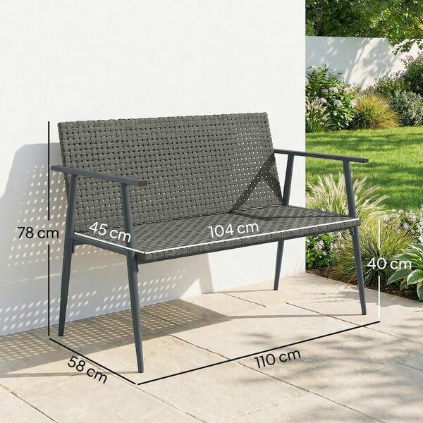 Outsunny Panca giardino 2 posti in resina intrecciata e acciaio, 110x58x78 cm, Grigio | Aosom Italy