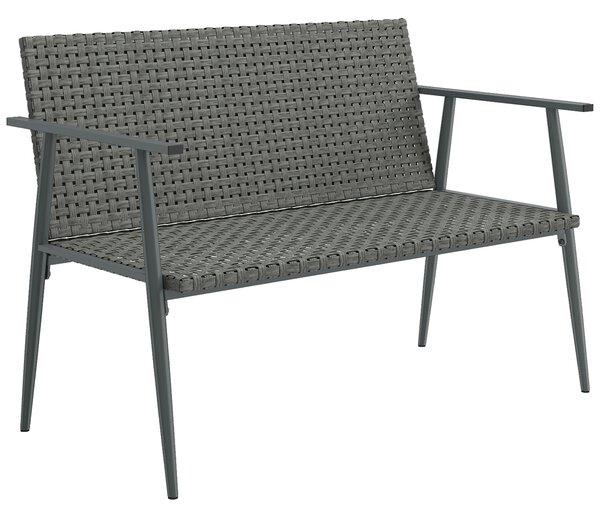 Outsunny Panca giardino 2 posti in resina intrecciata e acciaio, 110x58x78 cm, Grigio | Aosom Italy