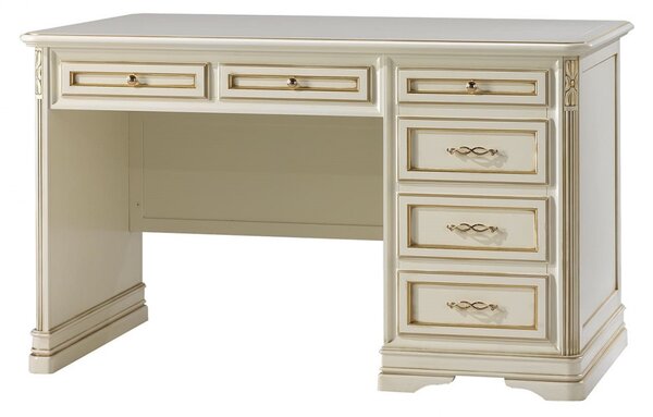 MOBILI 2G - SCRIVANIA SHABBY 6 CASSETTI IN LEGNO BIANCO/ORO L.140 P.85 H.82