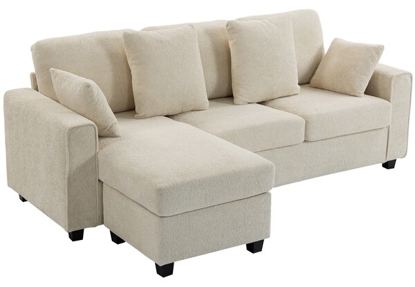 HOMCOM Divano angolare 3 posti con chaise longue reversibile e seduta profonda, Beige | Aosom Italy