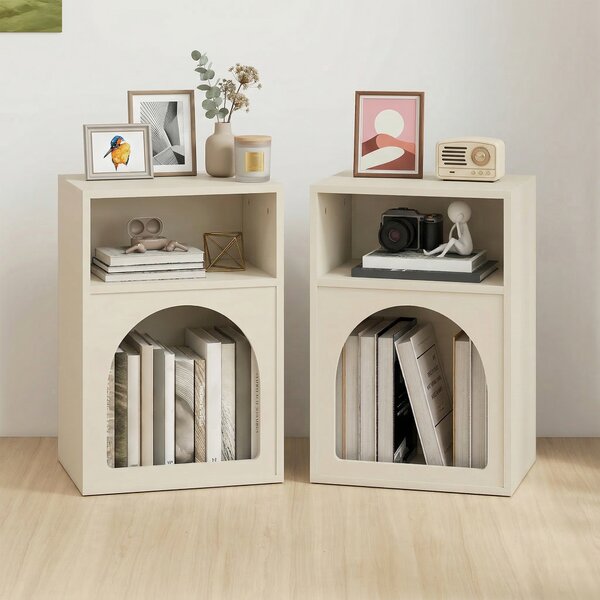 HOMCOM Set 2 comodini con scomparti aperti e design ad arco, 40x30x60 cm, Crema | Aosom Italy