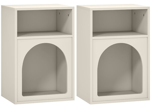 HOMCOM Set 2 comodini con scomparti aperti e design ad arco, 40x30x60 cm, Crema | Aosom Italy