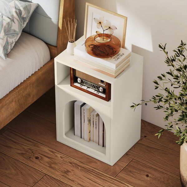 HOMCOM Set 2 comodini con scomparti aperti e design ad arco, 40x30x60 cm, Crema | Aosom Italy