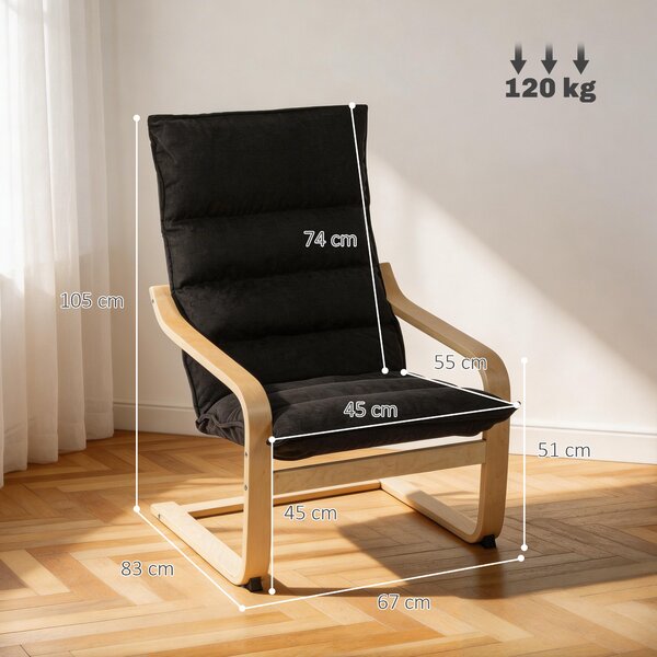 HOMCOM Poltrona salotto in velluto con schienale alto e gambe in legno, 67x83x105 cm, Nero | Aosom Italy