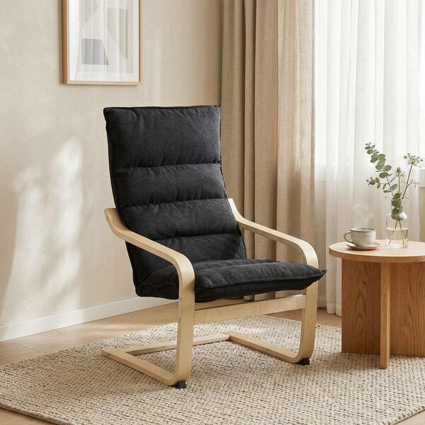 HOMCOM Poltrona salotto in velluto con schienale alto e gambe in legno, 67x83x105 cm, Nero | Aosom Italy