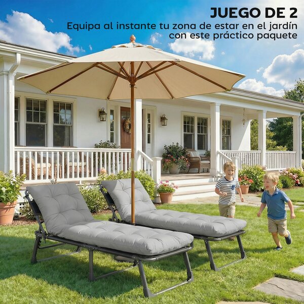 Outsunny Set 2 cuscini sdraio 180x55 cm con 4 cinghie, Grigio chiaro | Aosom Italy