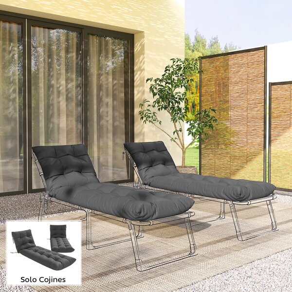 Outsunny Set 2 cuscini sdraio 180x55 cm con 4 cinghie, Grigio scuro | Aosom Italy