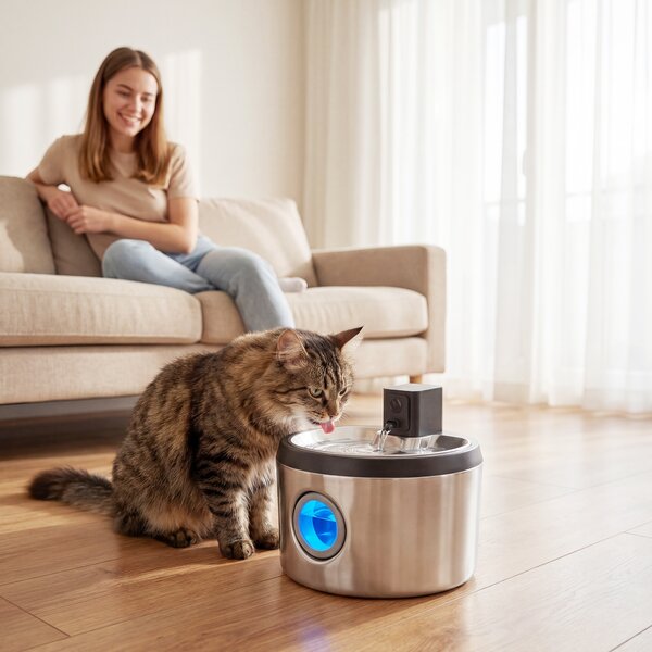 PawHut Fontanella gatti 4 L senza fili in acciaio con sensore e filtri, Argento | Aosom Italy