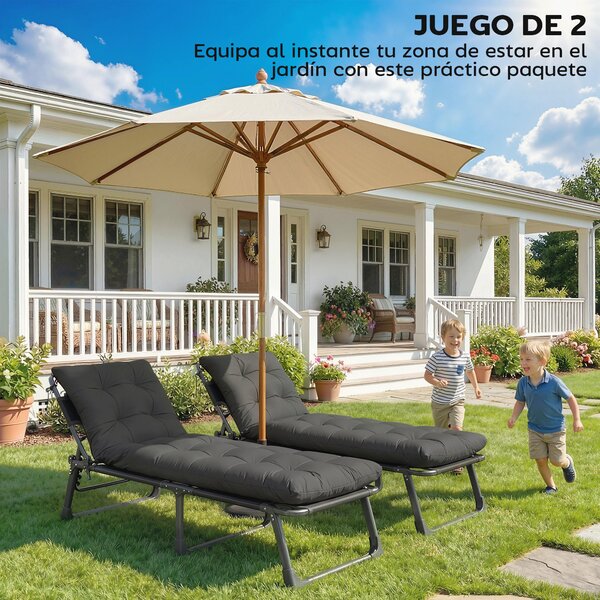 Outsunny Set 2 cuscini sdraio 180x55 cm con 4 cinghie, Grigio scuro | Aosom Italy
