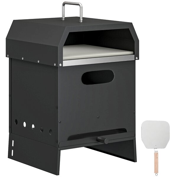 Outsunny Forno a legna per pizza 3-in-1 da esterno, 2 livelli con pietra per pizza, maniglie, pala | Aosom Italy