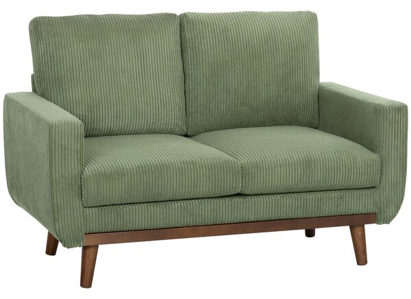 HOMCOM Divano 2 posti 134 cm in velluto a coste con molle a tasca, Verde | Aosom Italy