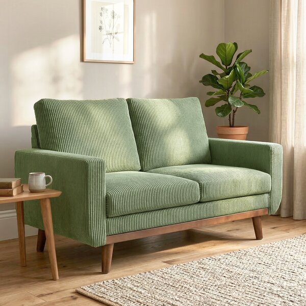 HOMCOM Divano 2 posti 134 cm in velluto a coste con molle a tasca, Verde | Aosom Italy