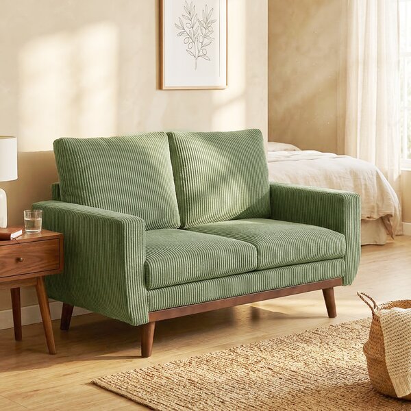HOMCOM Divano 2 posti 134 cm in velluto a coste con molle a tasca, Verde | Aosom Italy