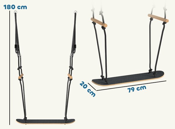 AIYAPLAY Altalena skateboard regolabile con corda e pedana antiscivolo, Nero | Aosom Italy