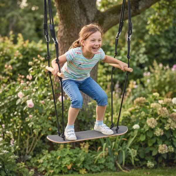 AIYAPLAY Altalena skateboard regolabile con corda e pedana antiscivolo, Nero | Aosom Italy