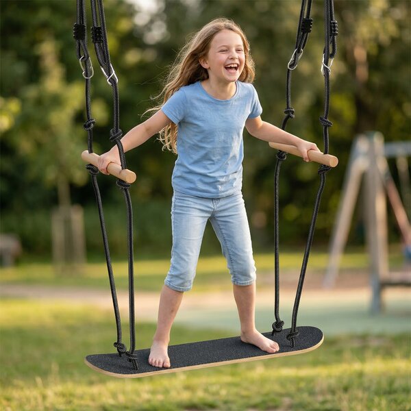 AIYAPLAY Altalena skateboard regolabile con corda e pedana antiscivolo, Nero | Aosom Italy