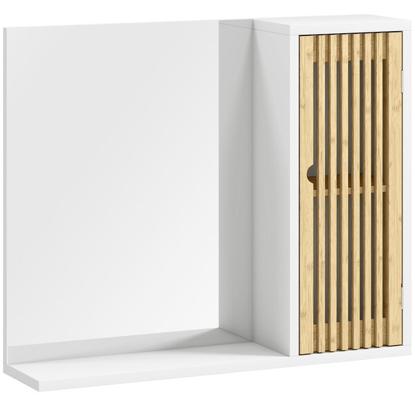 HOMCOM Specchio bagno con armadietto in bambù e ripiani, 60x50 cm, Bianco e Naturale | Aosom Italy