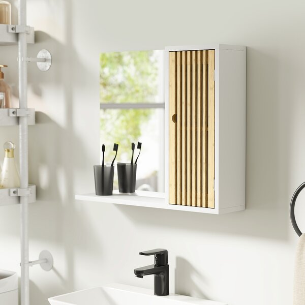 HOMCOM Specchio bagno con armadietto in bambù e ripiani, 60x50 cm, Bianco e Naturale | Aosom Italy