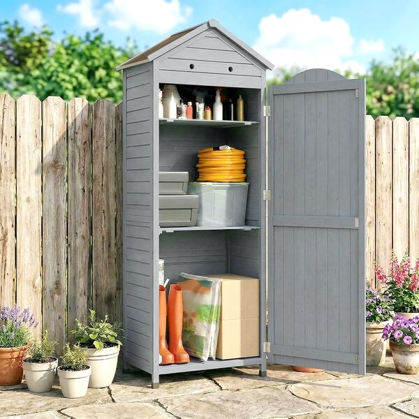 Outsunny Armadio giardino in legno con ripiani regolabili e tetto zincato | Aosom Italy